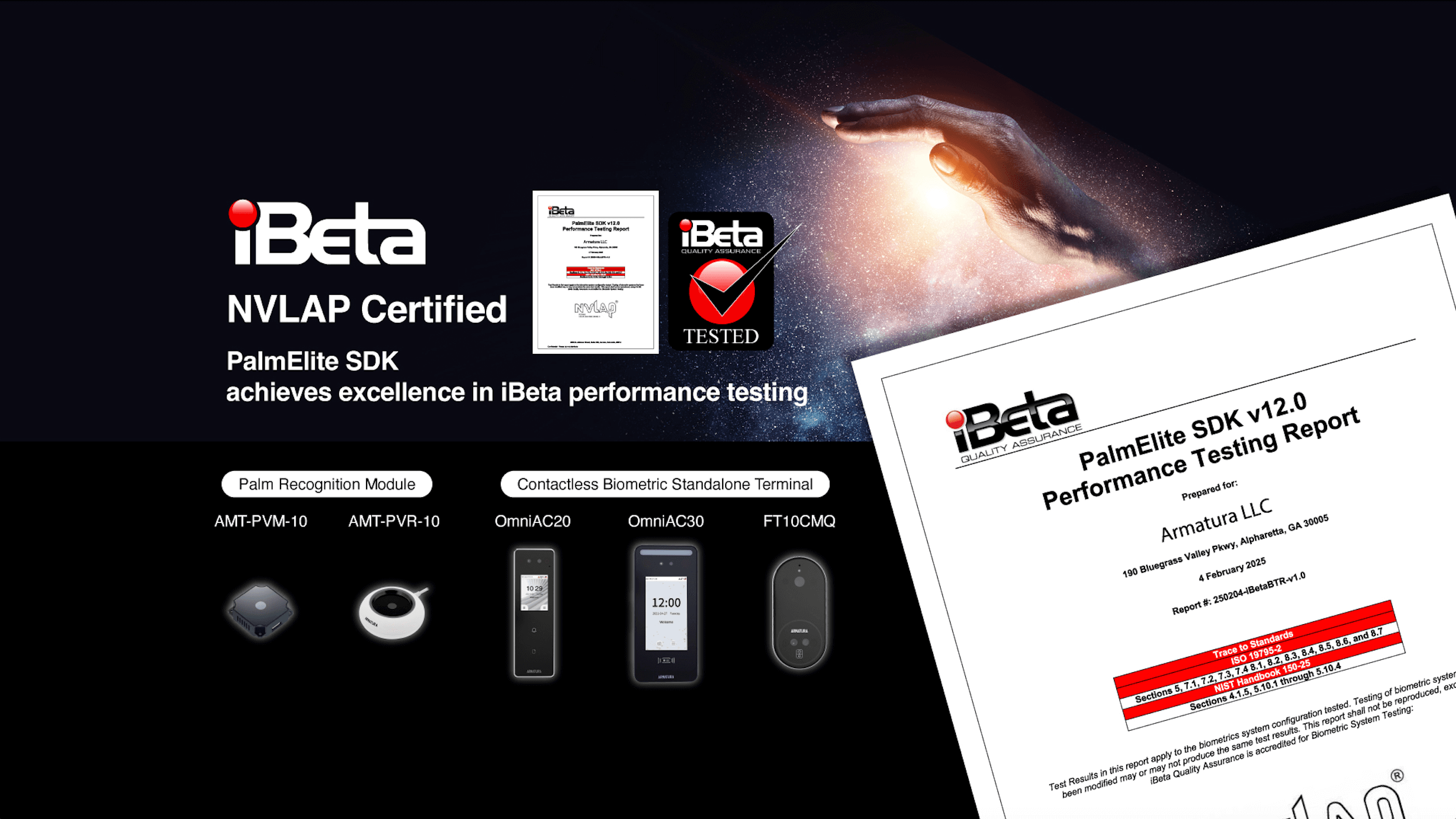 PalmElite_SDK_and_AMT_PVR_10_palm_scanning_device_ISO_IEC_19795_2_certification